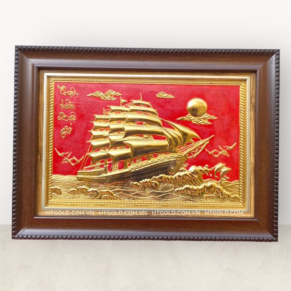 TRANH ĐỒNG THUẬN BUỒM XUÔI GIÓ, MẠ VÀNG 24K <br> (Kích thước 28cm x 38cm)..