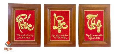 BỘ TRANH CHỮ PHÚC LỘC THỌ BẰNG ĐỒNG, DÁT VÀNG (28cm * 38cm)