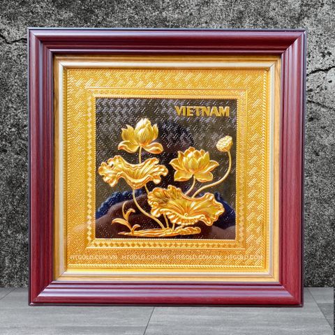 TRANH ĐỒNG HOA SEN, DÁT VÀNG (30cm*30cm)