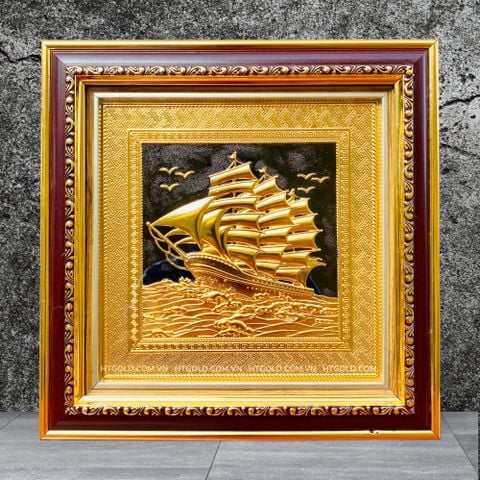 TRANH ĐỒNG THUẬN BUỒM XUÔI GIÓ, DÁT VÀNG (30cm*30cm)
