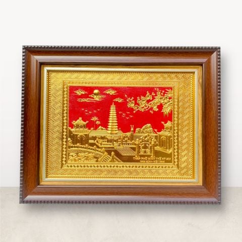 TRANH ĐỒNG THÁP PHỔ MINH THẾ KỶ XIV, MẠ VÀNG 24K (Kích thước 28cm x 34cm)