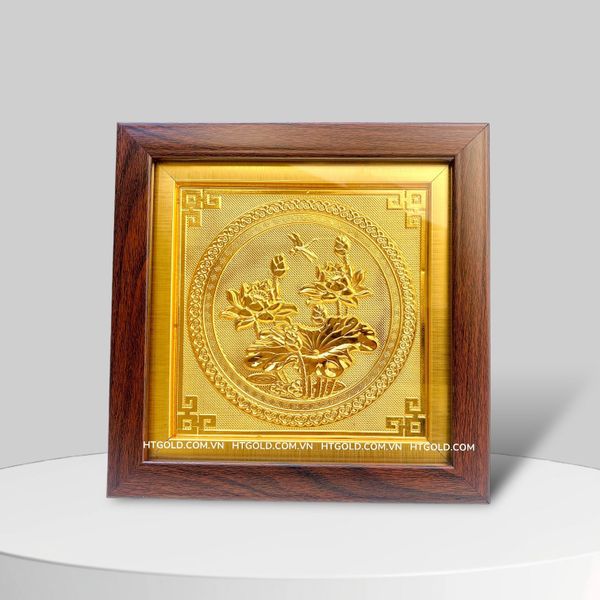 TRANH ĐỒNG HOA SEN, MẠ VÀNG 24K (20cm x 20cm)
