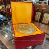 QUÀ TẶNG TRANH ĐĨA HOA SEN BẰNG ĐỒNG, MẠ VÀNG 24K (Đường kính 26cm; Tổng chiều cao 36cm)