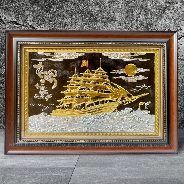 TRANH ĐỒNG THUYỀN BUỒM DÁT ĐIỂM VÀNG BẠC (38cm*54cm)