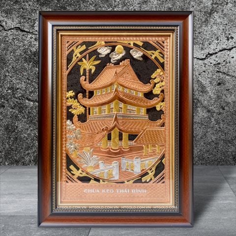 TRANH ĐỒNG CHÙA KEO DÁT ĐIỂM VÀNG BẠC (38cm * 54cm)