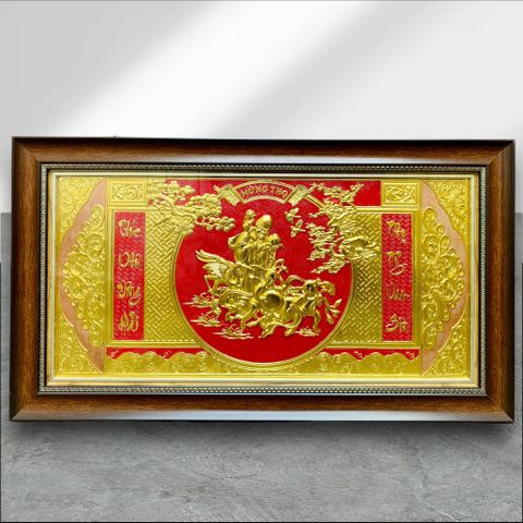 TRANH ĐỒNG MỪNG THỌ CỤ ÔNG, DÁT VÀNG (Kích thước 38cm x 68cm)