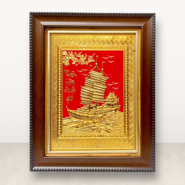 TRANH ĐỒNG THUẬN BUỒM XUÔI GIÓ, DÁT VÀNG (34cm*28cm)