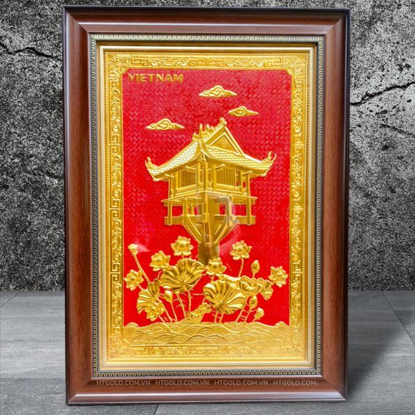 TRANH ĐỒNG CHÙA MỘT CỘT, MẠ VÀNG 24K <br>(Kích thước 40cm x 55cm)