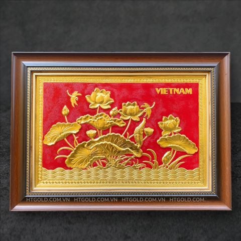 TRANH ĐỒNG HOA SEN, DÁT VÀNG <br>(Kích thước 40cm x 55cm)