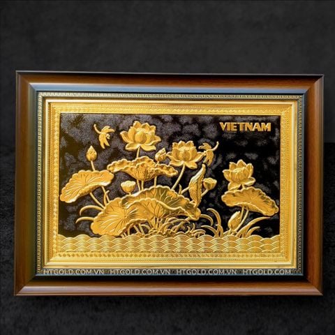 TRANH ĐỒNG HOA SEN, DÁT VÀNG (40cm*55cm)