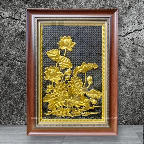 TRANH ĐỒNG HOA SEN, DÁT VÀNG (55cm*40cm)