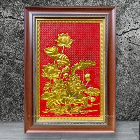 TRANH ĐỒNG HOA SEN, DÁT VÀNG (55cm*40cm))