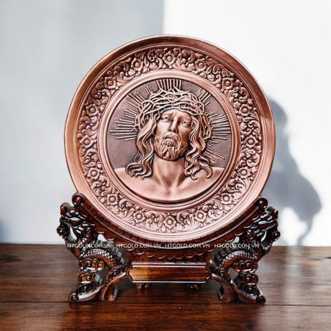 TRANH ĐỒNG CÔNG GIÁO - CHÂN DUNG CHÚA GIÊSU - MÃO GAI (Đk 19cm ; Cao 25cm)