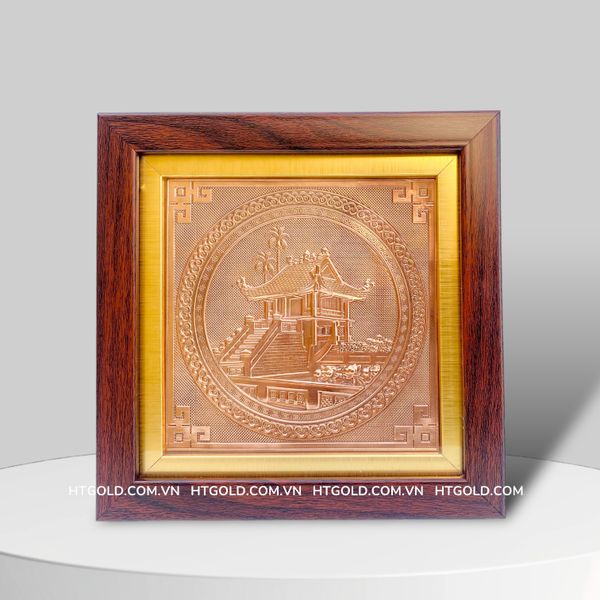 TRANH CHÙA MỘT CỘT BẰNG ĐỒNG ĐỎ  (20cm x 20cm)