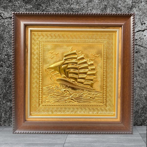 TRANH ĐỒNG THUẬN BUỒM XUÔI GIÓ, DÁT VÀNG (30cm*30cm)