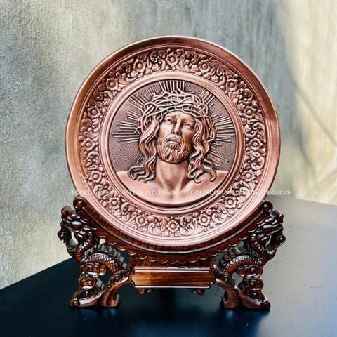 TRANH ĐỒNG CÔNG GIÁO - CHÂN DUNG CHÚA GIÊSU - MÃO GAI (Đk 19cm ; Cao 25cm)