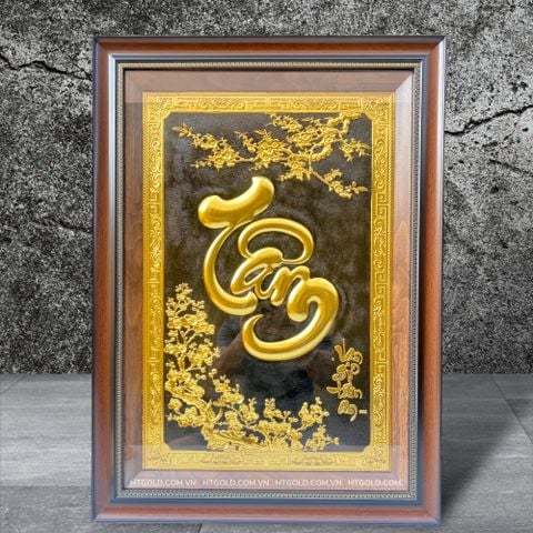 TRANH ĐỒNG CHỮ TÂM THƯ PHÁP, DÁT VÀNG (70cm*50cm)