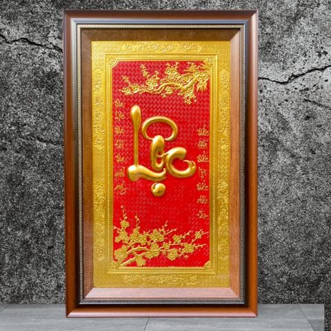 TRANH ĐỒNG CHỮ LỘC THƯ PHÁP, DÁT VÀNG (50cm*80cm)