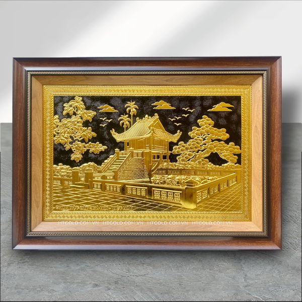 TRANH CHÙA MỘT CỘT BẰNG ĐỒNG, DÁT VÀNG (50cm x 70cm)