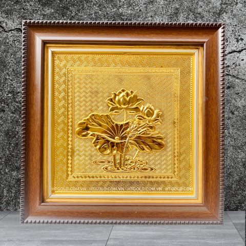 TRANH ĐỒNG HOA SEN, DÁT VÀNG (30cm*30cm)