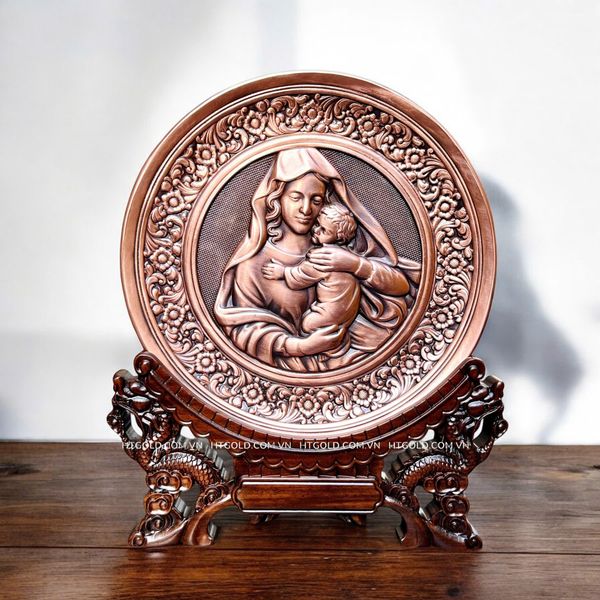 TRANH ĐỒNG CÔNG GIÁO -  ĐỨC MẸ BẾ CHÚA (Đk 19cm; Cao 25cm)