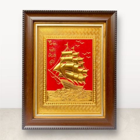 TRANH ĐỒNG THUẬN BUỒM XUÔI GIÓ, DÁT VÀNG (34cm*28cm)