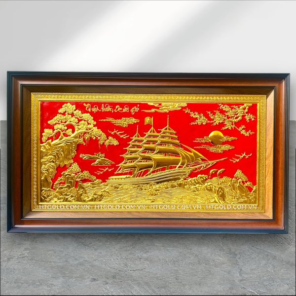 TRANH THUẬN BUỒM XUÔI GIÓ BẰNG ĐỒNG, DÁT VÀNG (62cm x 108cm)