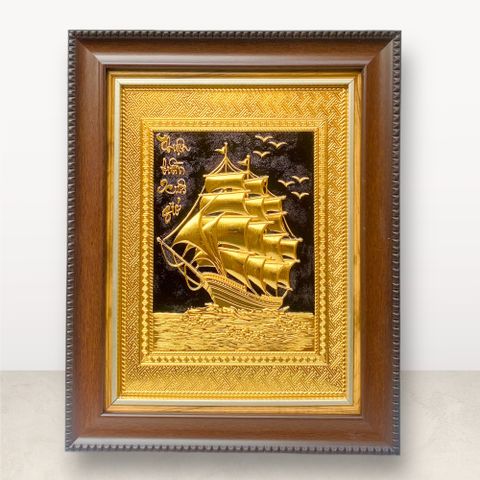 TRANH ĐỒNG THUẬN BUỒM XUÔI GIÓ, MẠ VÀNG 24k (Kích thước 28cm x 34cm)...