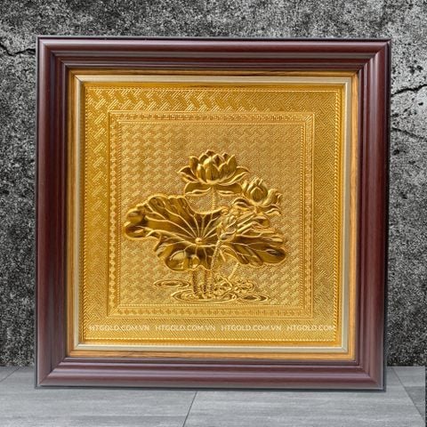 TRANH ĐỒNG HOA SEN, DÁT VÀNG (30cm*30cm)