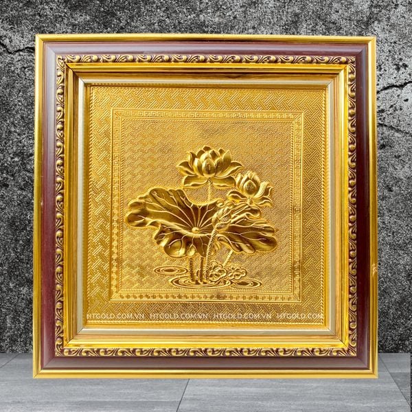 TRANH ĐỒNG HOA SEN, DÁT VÀNG (30cm*30cm)