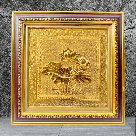 TRANH ĐỒNG HOA SEN, DÁT VÀNG (30cm*30cm)