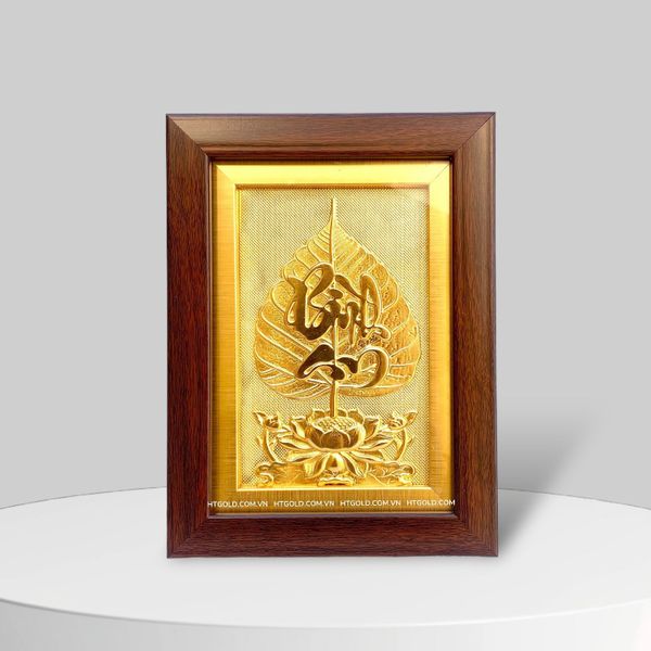 TRANH LÁ BỒ ĐỀ BÌNH AN, MẠ VÀNG 24K (15cm x 20cm)