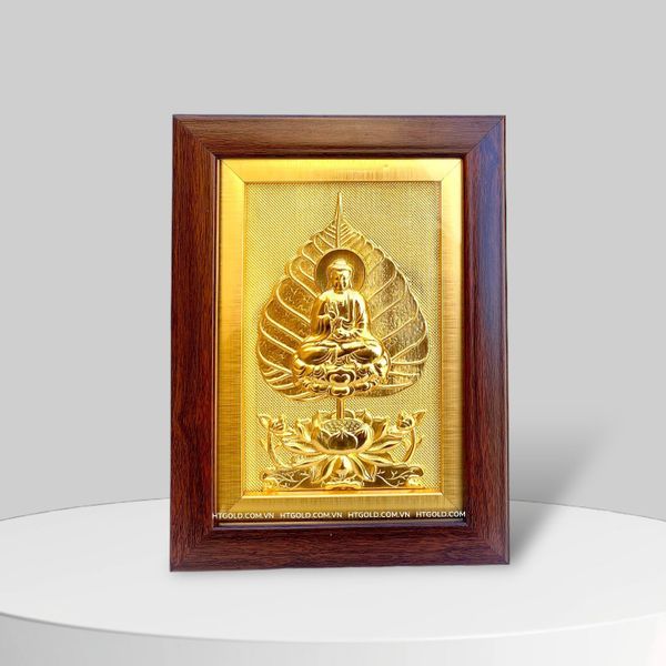 Tranh Lá bồ đề, mạ vàng 24k (15cm x 20cm)