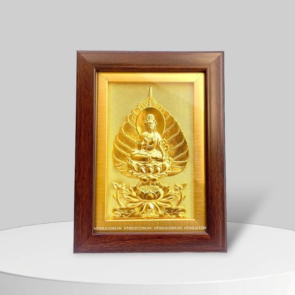 Tranh Lá bồ đề, mạ vàng 24k (15cm x 20cm)