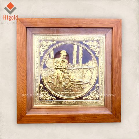 TRANH ĐỒNG BÁC HỒ NGỒI GHẾ MÂY (38cm*38cm)