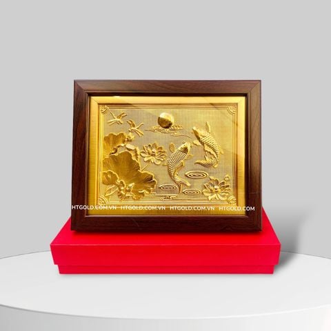 TRANH CÁ CHÉP HOA SEN DÁT VÀNG - SONG NGƯ CÁT HẠNH (20 x 25cm)