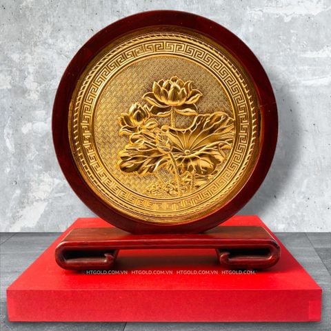 TRANH ĐỒNG HOA SEN LOẠI 2 MẶT, MẠ VÀNG 24K (Cao 25cm; ngang 22cm)