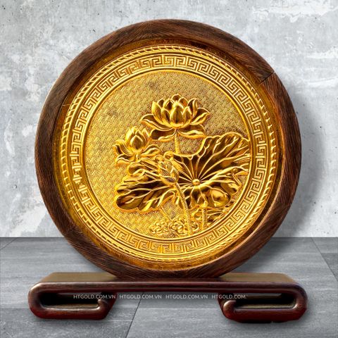 TRANH ĐỒNG HOA SEN LOẠI 2 MẶT, MẠ VÀNG 24K (Cao 25cm; ngang 22cm)