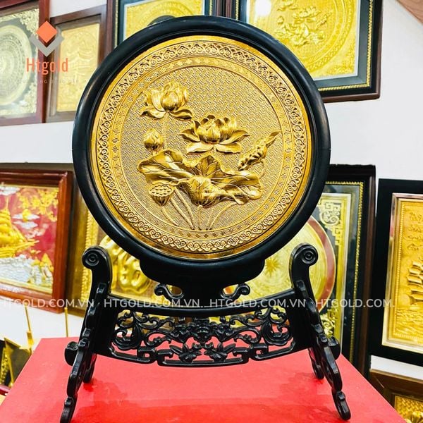 TRANH ĐỒNG HOA SEN - 2 MẶT, MẠ VÀNG 24K  (Cao 35cm; ngang 25cm)