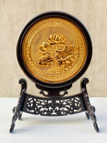 TRANH ĐỒNG HOA SEN - 2 MẶT, MẠ VÀNG 24K  (Cao 35cm; ngang 25cm)
