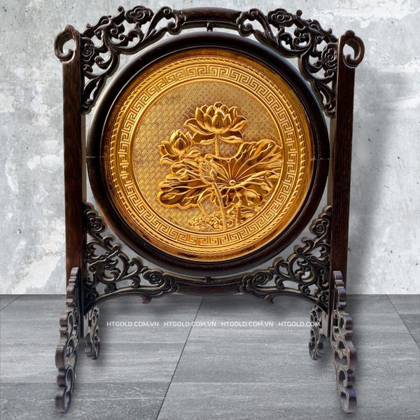 TRANH ĐỒNG HOA SEN - 2 MẶT, MẠ VÀNG 24K  (Cao 35cm; ngang 27cm)
