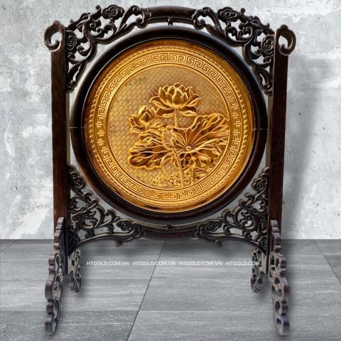 TRANH ĐỒNG HOA SEN - 2 MẶT, MẠ VÀNG 24K  (Cao 35cm; ngang 27cm)