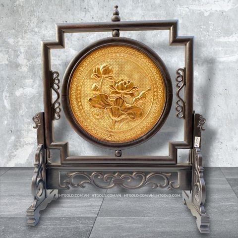 TRANH ĐỒNG HOA SEN L- 2 MẶT, MẠ VÀNG 24K  (Cao 40cm; ngang 34cm)