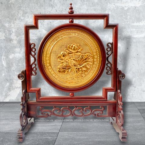 TRANH ĐỒNG HOA SEN - 2 MẶT, MẠ VÀNG 24K  (Cao 40cm; ngang 34cm)