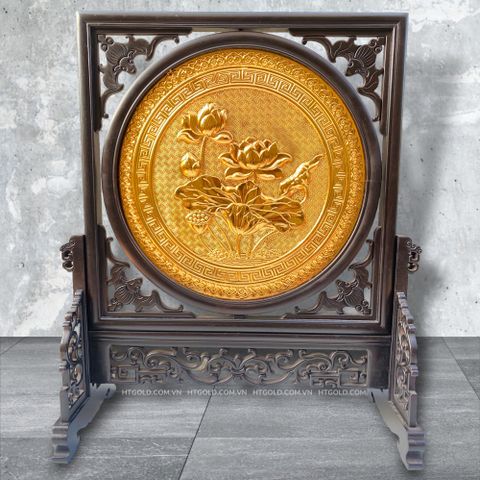 TRANH ĐỒNG HOA SEN - 2 MẶT, MẠ VÀNG 24K  (Cao 44cm; ngang 35cm)