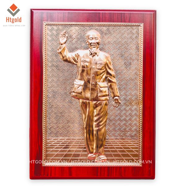 TRANH CHÂN DUNG CHỦ TỊCH HỒ CHÍ MINH BẰNG ĐỒNG ĐỎ (Kích thước 32cm x 23cm)