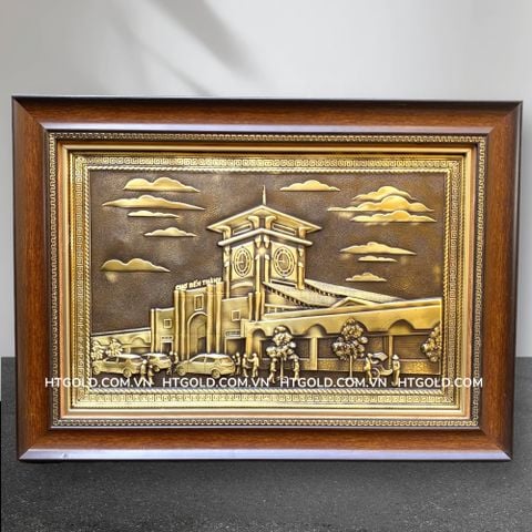 TRANH CHỢ BẾN THÀNH BẰNG ĐỒNG GIẢ CỔ (40cm*55cm)