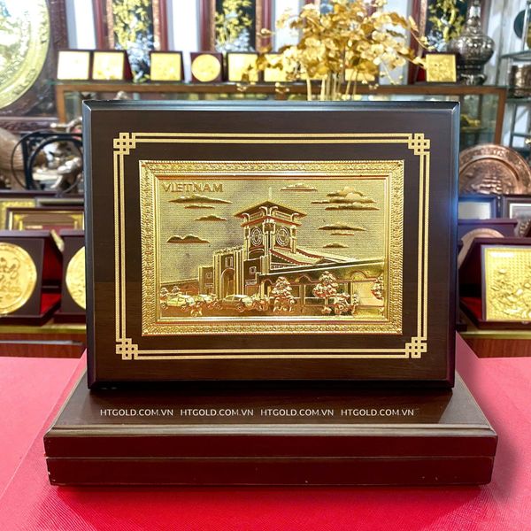 TRANH ĐỒNG CHỢ BẾN THÀNH DÁT VÀNG (Kích thước 17cm x 22cm; Phủ bì 20 x 25cm)