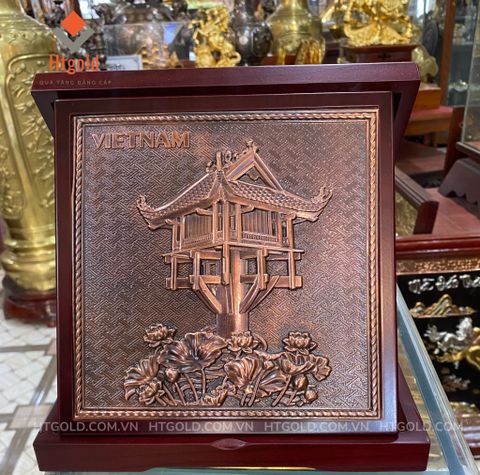 QUÀ TẶNG TRANH ĐỒNG CHÙA MỘT CỘT GIẢ CỔ (24cm * 24cm)