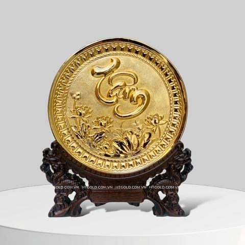 TRANH ĐĨA ĐỒNG CHỮ TÂM, MẠ VÀNG 24k (Đk 19cm)